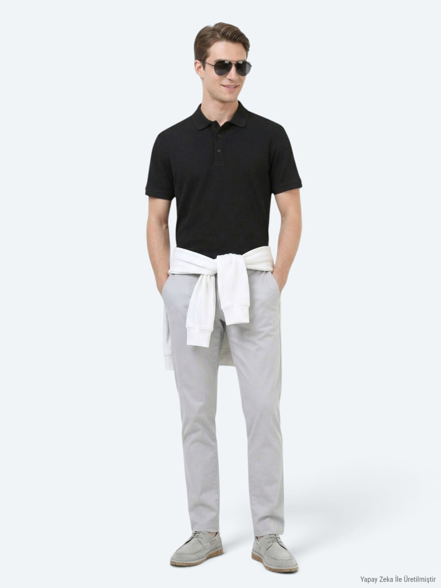 Black Plain Polo Neck 100% Cotton T-Shirt - 4
