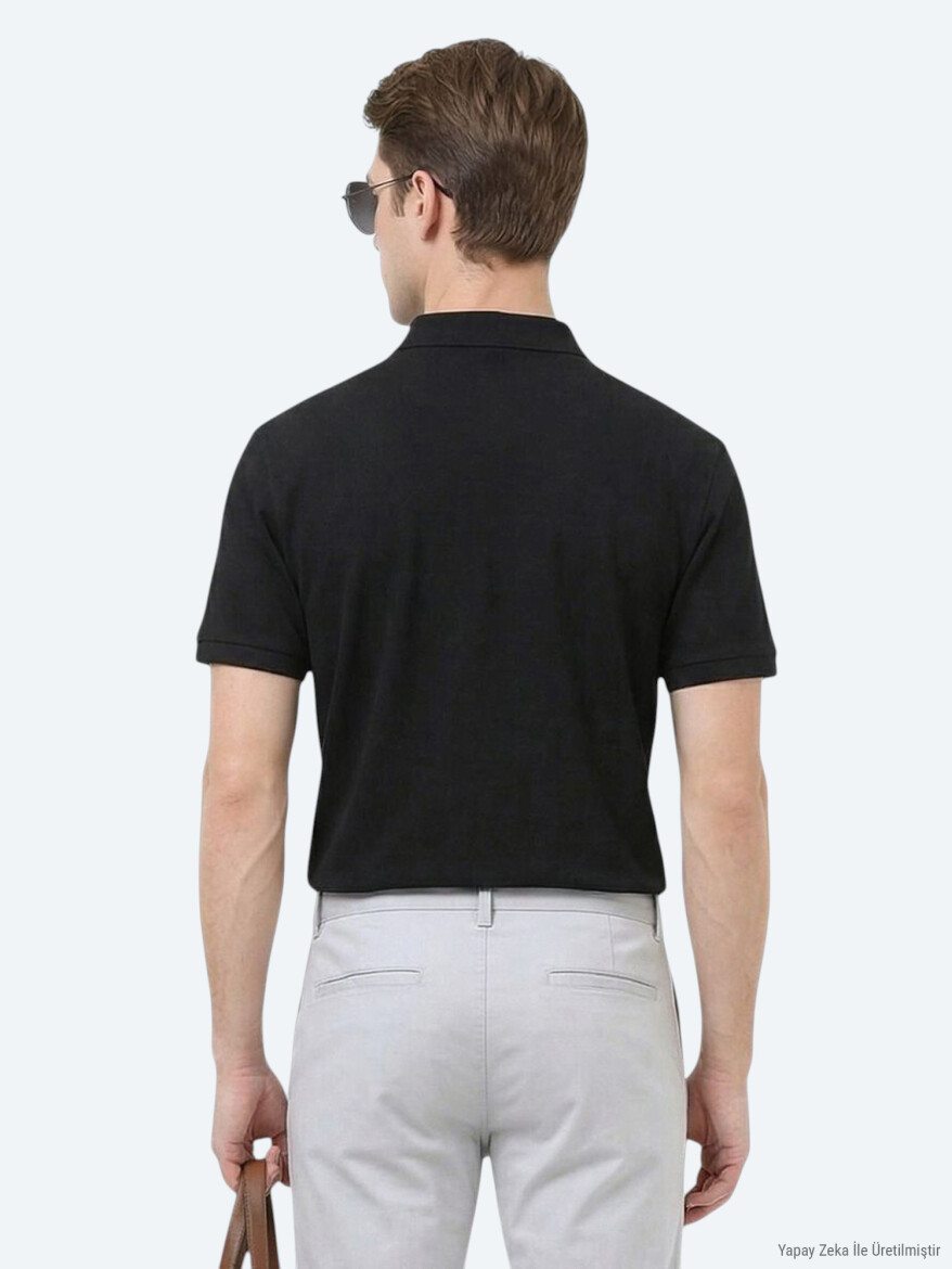 Black Plain Polo Neck 100% Cotton T-Shirt - 6