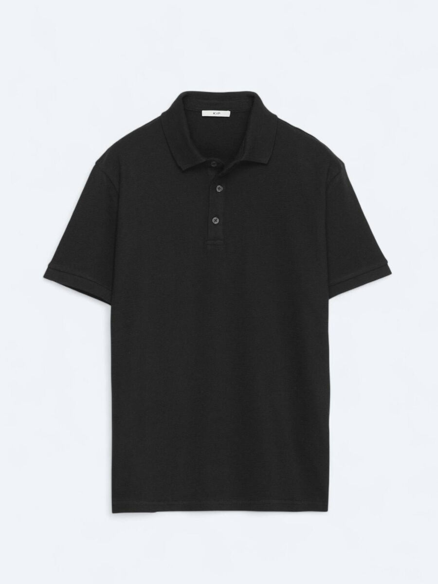Black Plain Polo Neck 100% Cotton T-Shirt - 7