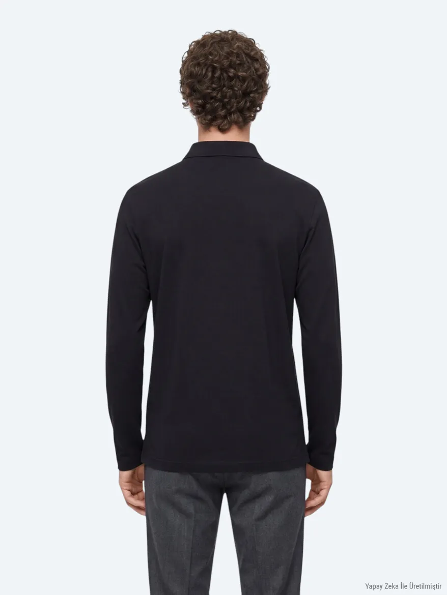 Black Plain Polo Neck 100% Cotton T-Shirt - 6