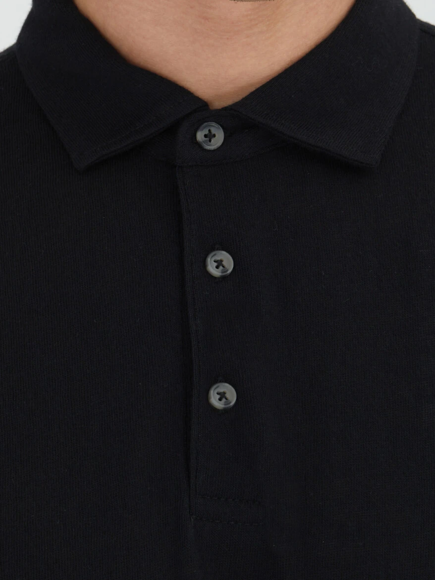 Black Plain Polo Neck Cotton Blended T-Shirt - 2