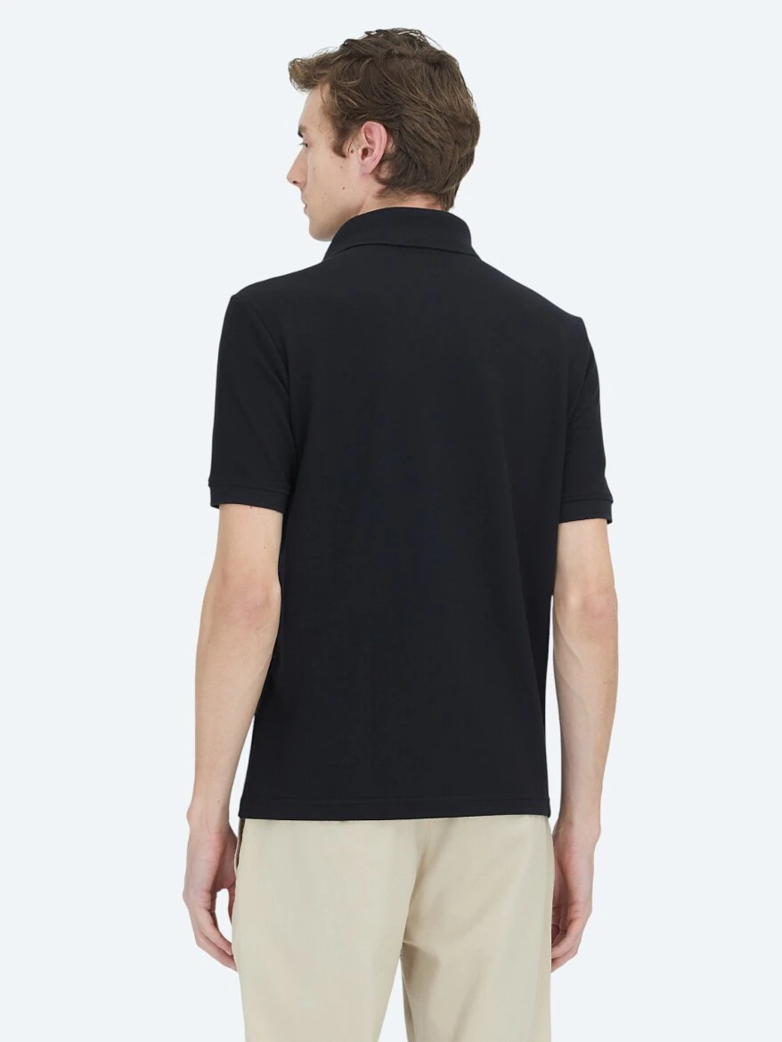 Black Plain Polo Neck Cotton Blended T-Shirt - 5