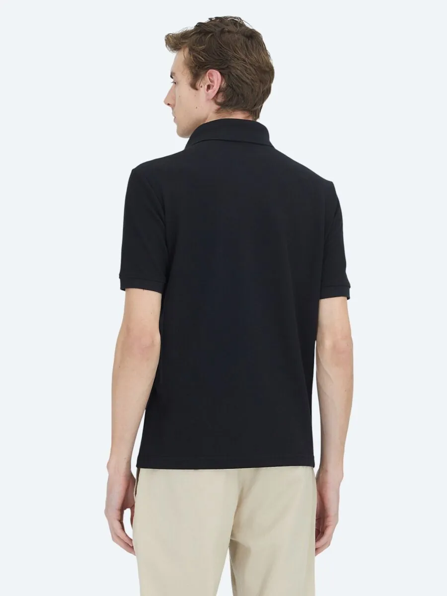 Black Plain Polo Neck Cotton Blended T-Shirt - 5