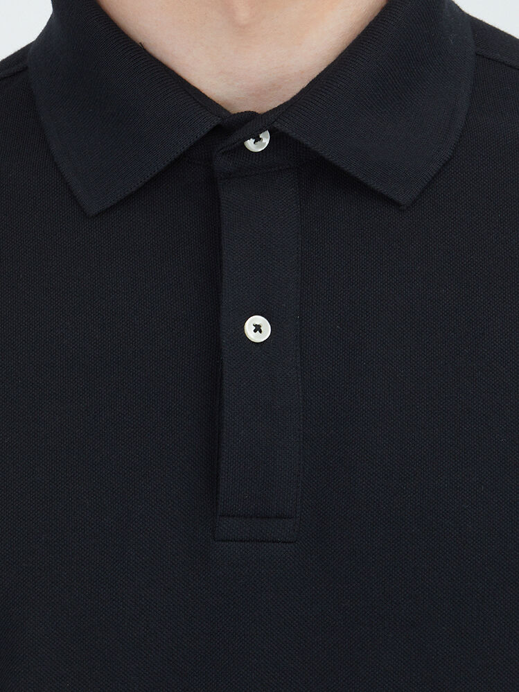 Black Plain Polo Neck Cotton Blended T-Shirt - 3