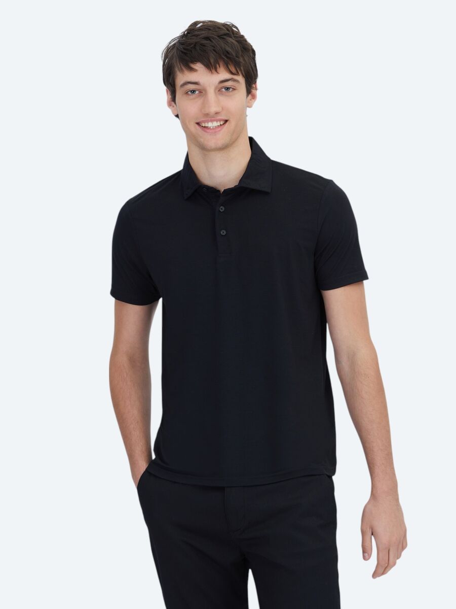 Black Plain Polo Neck T-Shirt - 1