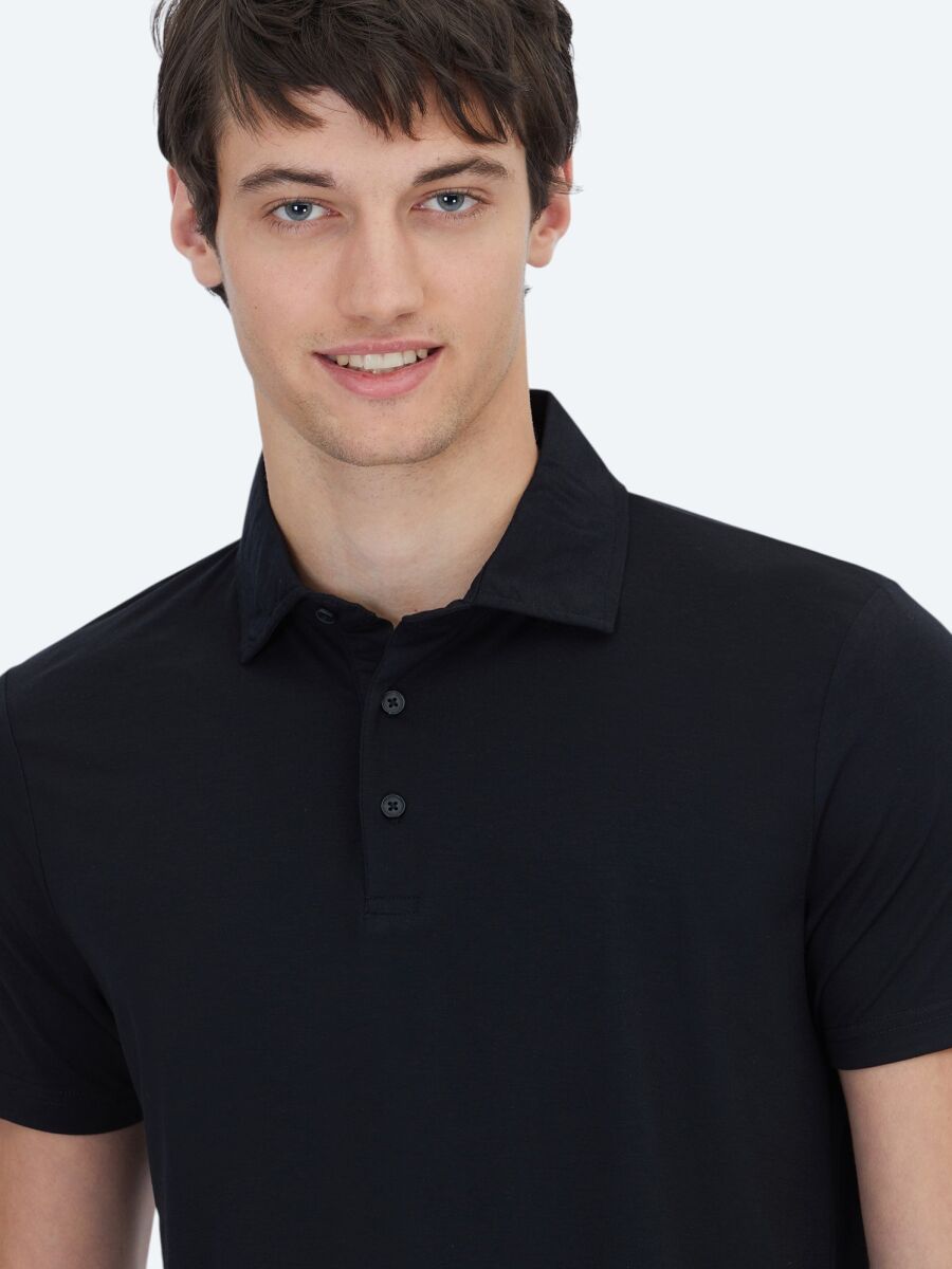 Black Plain Polo Neck T-Shirt - 3