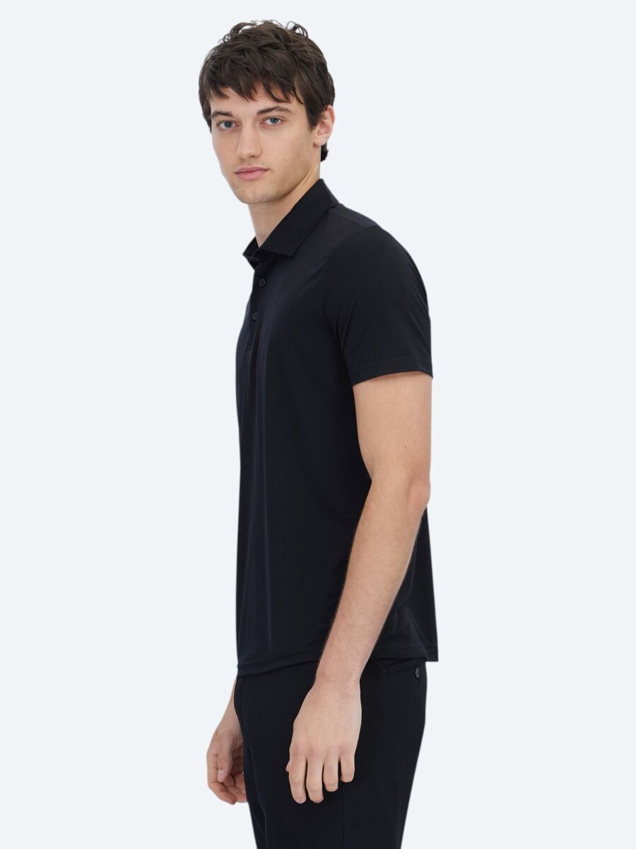Black Plain Polo Neck T-Shirt - 4