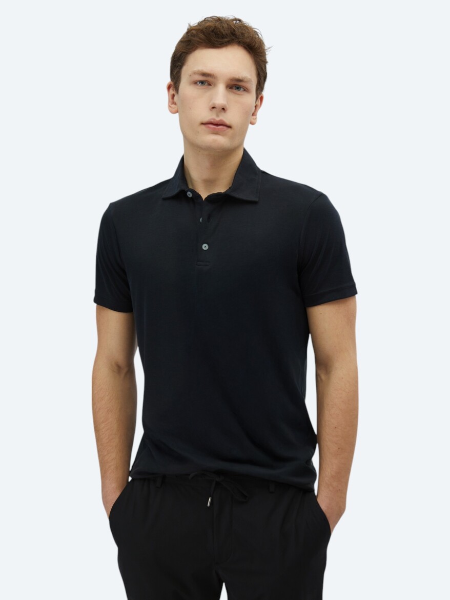 Black Plain Polo Neck T-Shirt - KİP