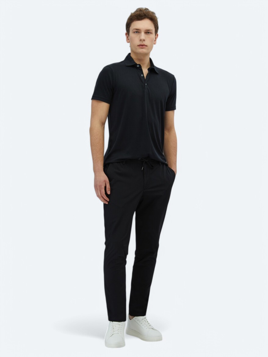 Black Plain Polo Neck T-Shirt - KİP