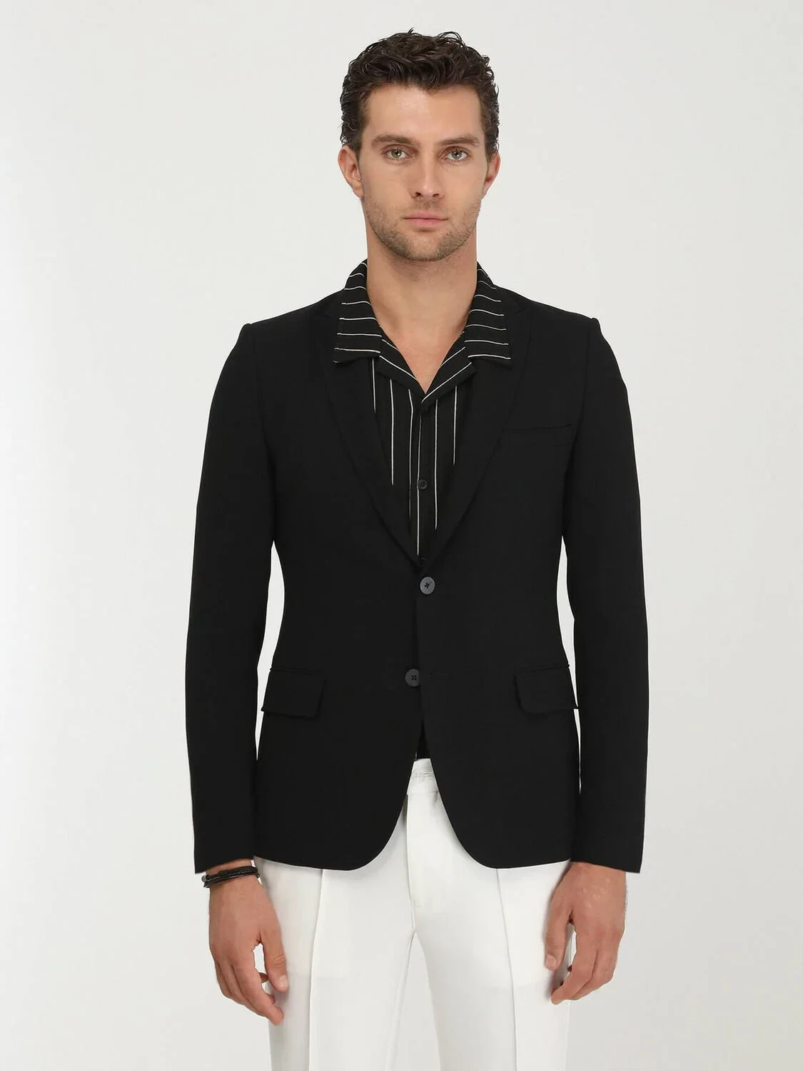Black Plain Regular Fit Jacket - 1