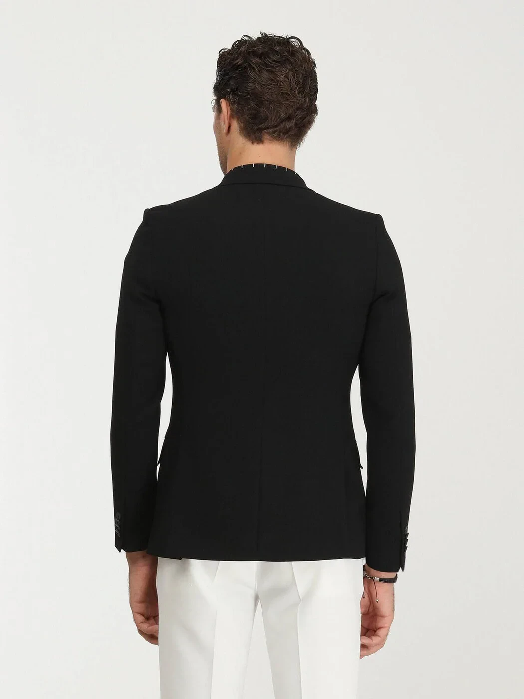 Black Plain Regular Fit Jacket - 5