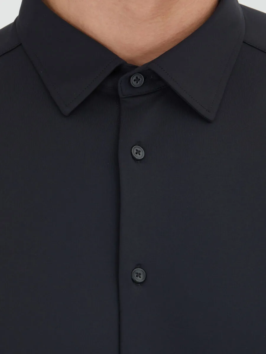 Black Plain Regular Fit Knitting Casual Shirt - 4