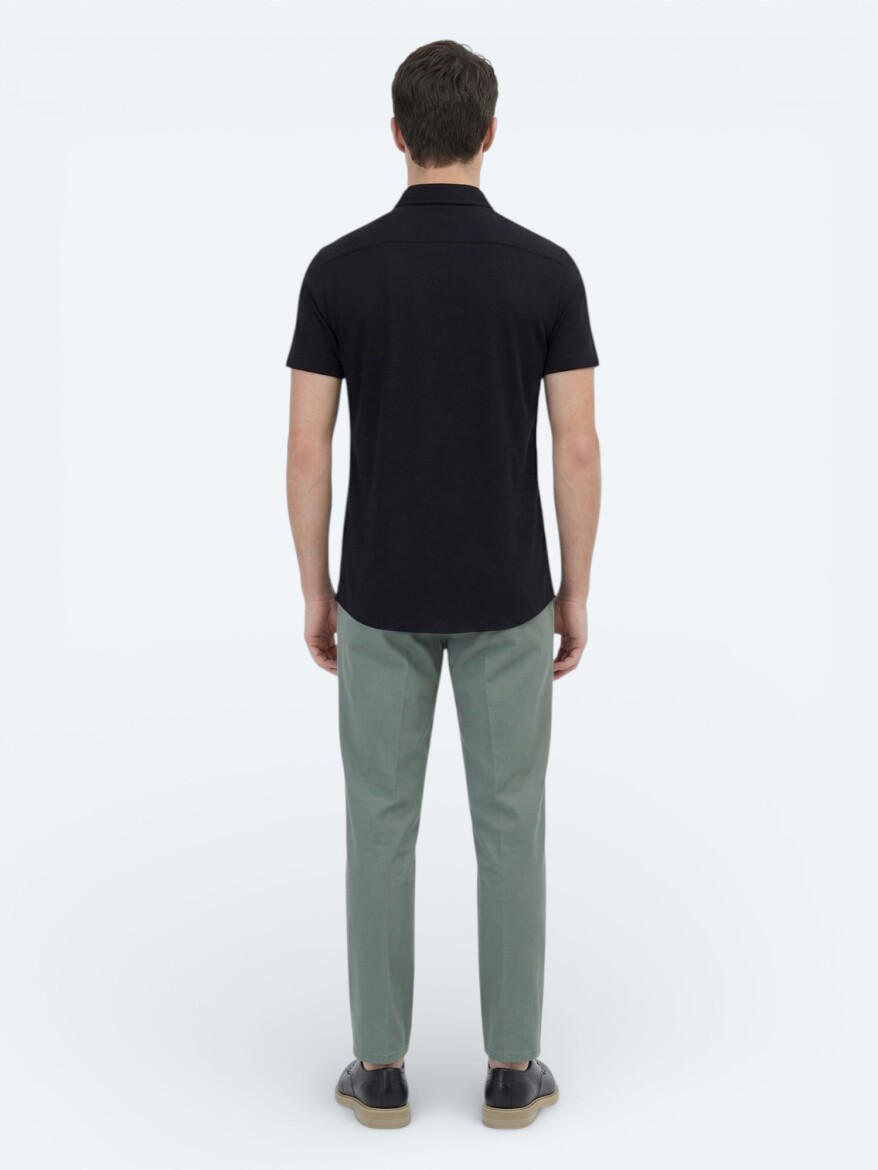 Black Plain Regular Fit Knitting Casual Shirt - 6