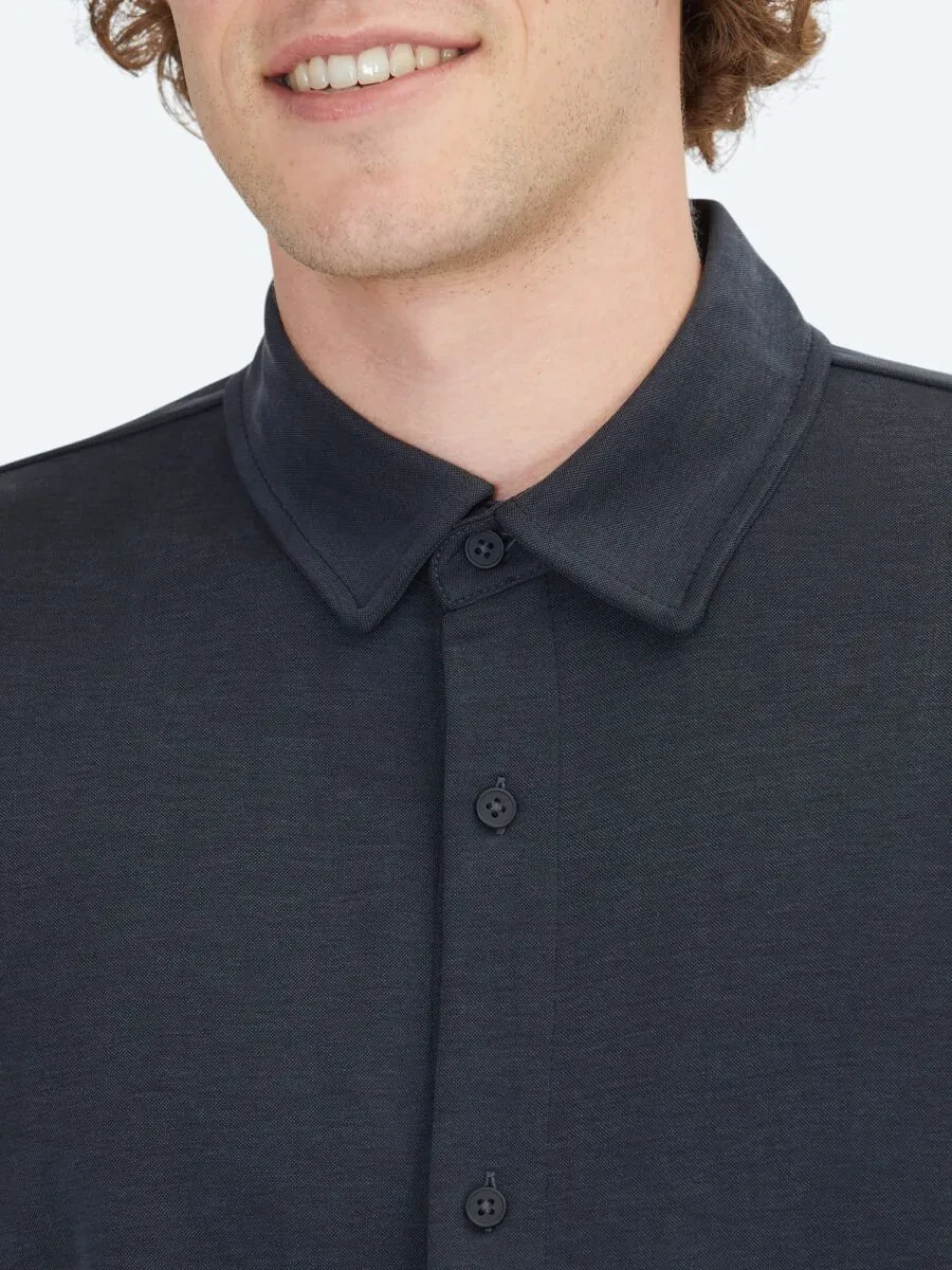 Black Plain Regular Fit Knitting Casual Shirt - 4
