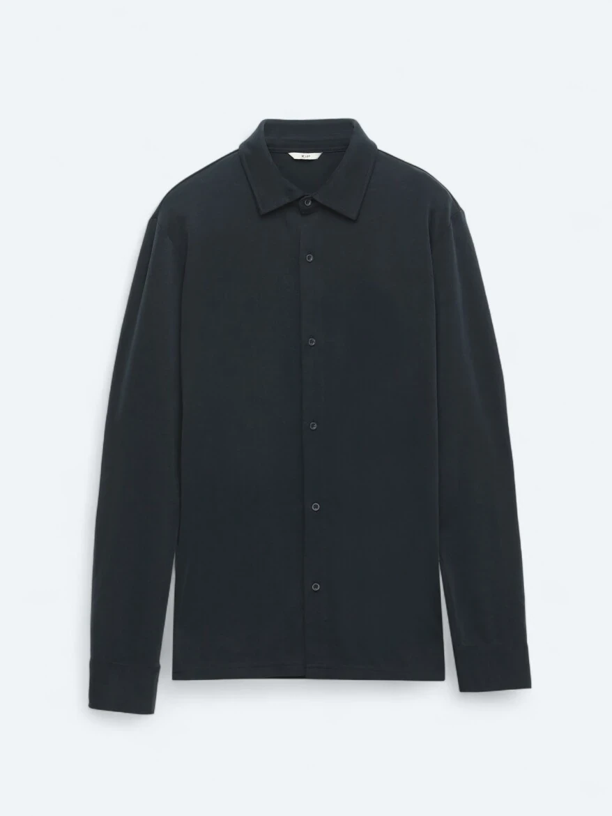 Black Plain Regular Fit Knitting Casual Shirt - 6