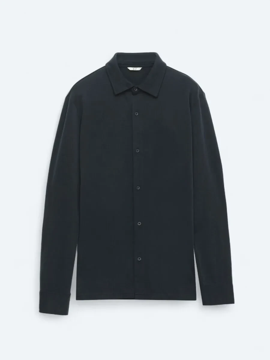 Black Plain Regular Fit Knitting Casual Shirt - 6