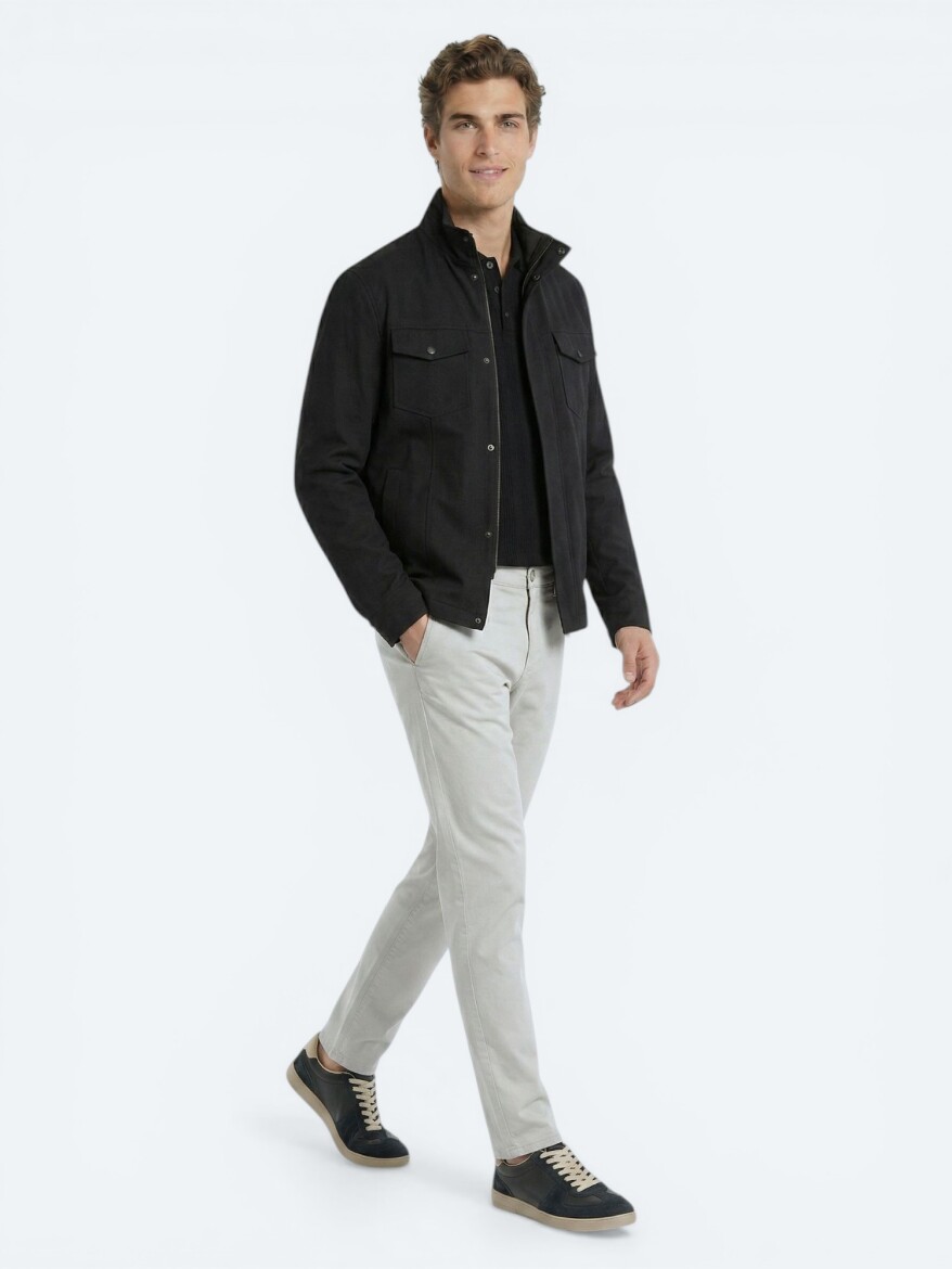 Black Plain Regular Fit Lightweight Jacket - 2