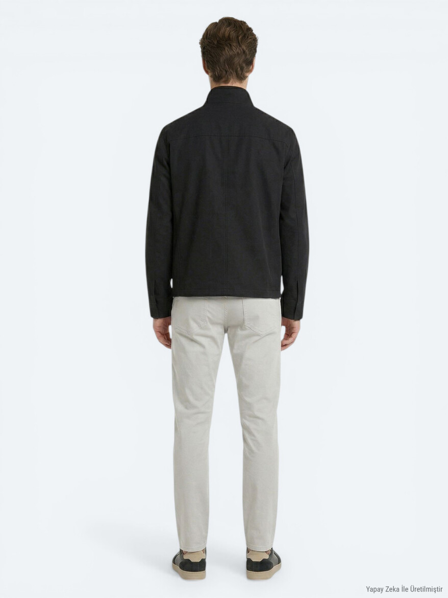 Black Plain Regular Fit Lightweight Jacket - 5