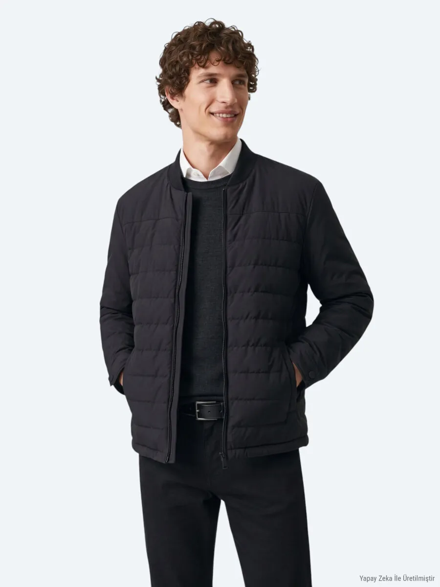 Black Plain Regular Fit Lightweight Jacket - 1