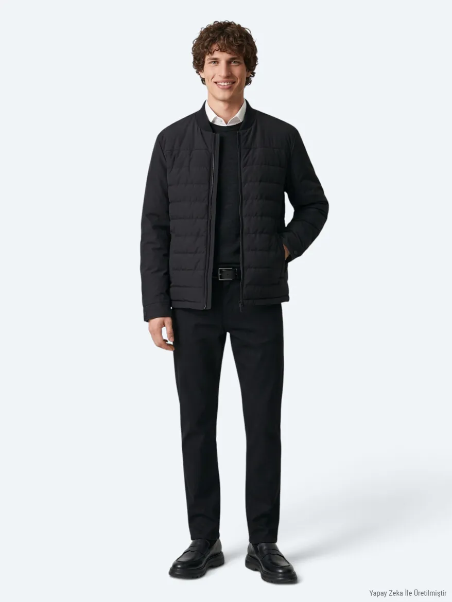 Black Plain Regular Fit Lightweight Jacket - 3