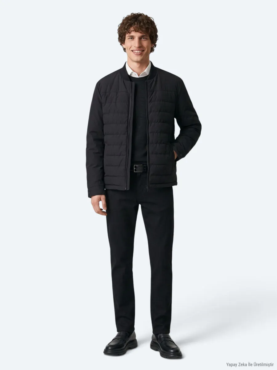 Black Plain Regular Fit Lightweight Jacket - 3
