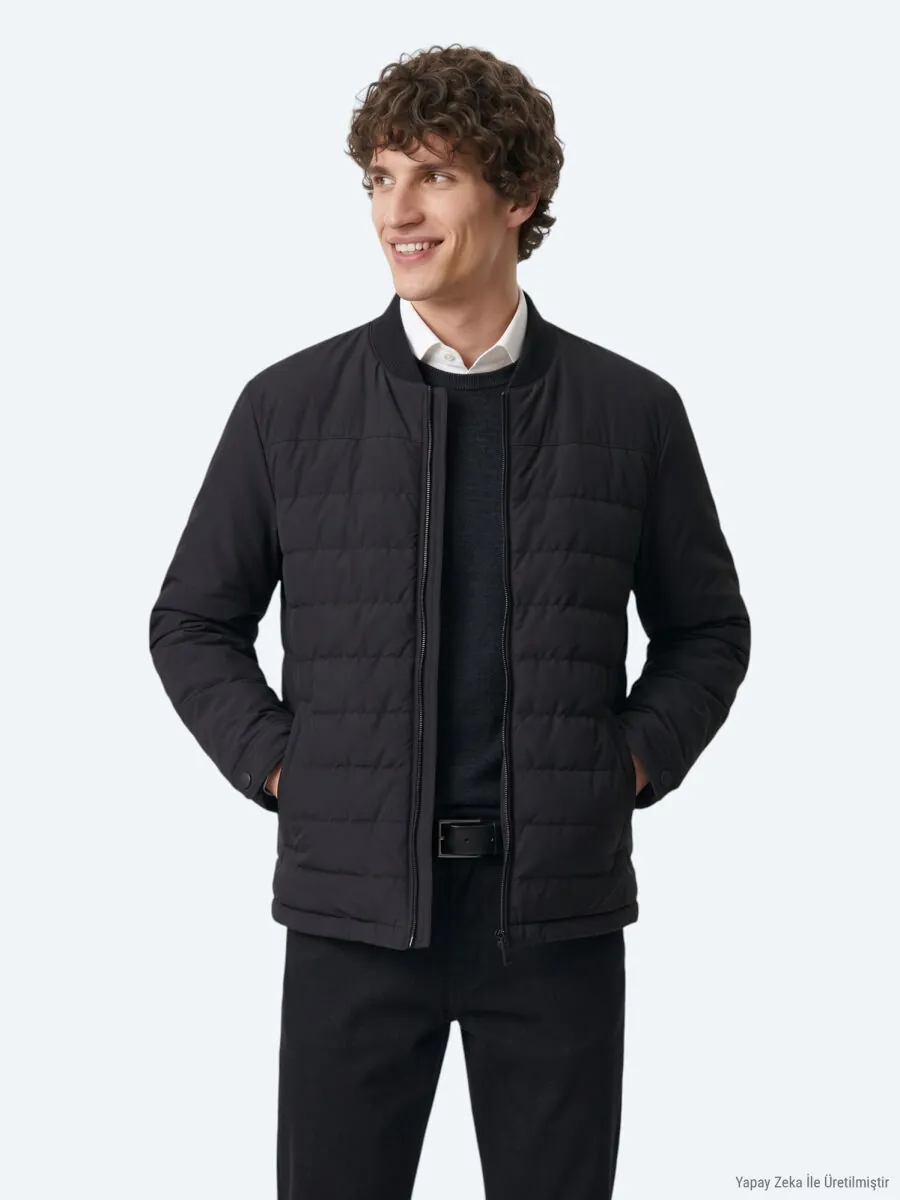 Black Plain Regular Fit Lightweight Jacket - 4