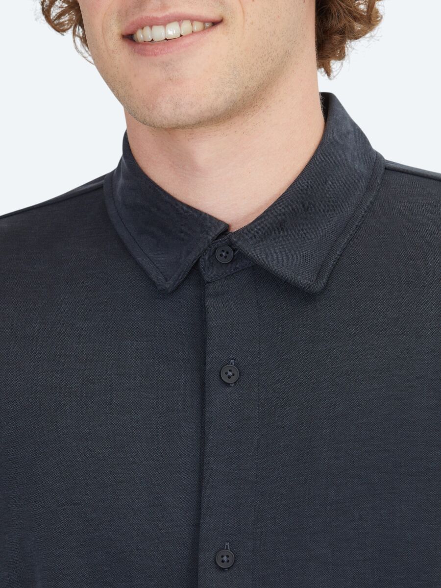 Black Plain Regular Fit Long Knitting Casual Shirt - 4