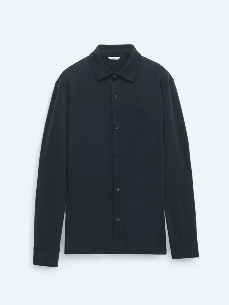 Black Plain Regular Fit Long Knitting Casual Shirt - 6