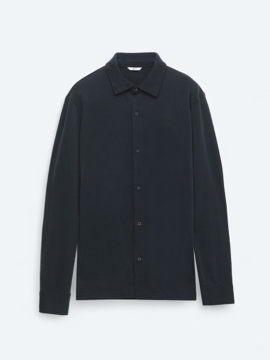 Black Plain Regular Fit Long Knitting Casual Shirt - 6