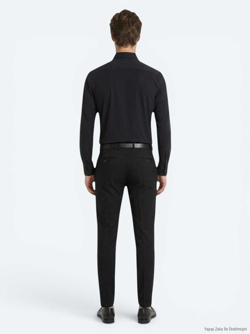 Black Plain Regular Fit Long Knitting Casual Shirt - 5