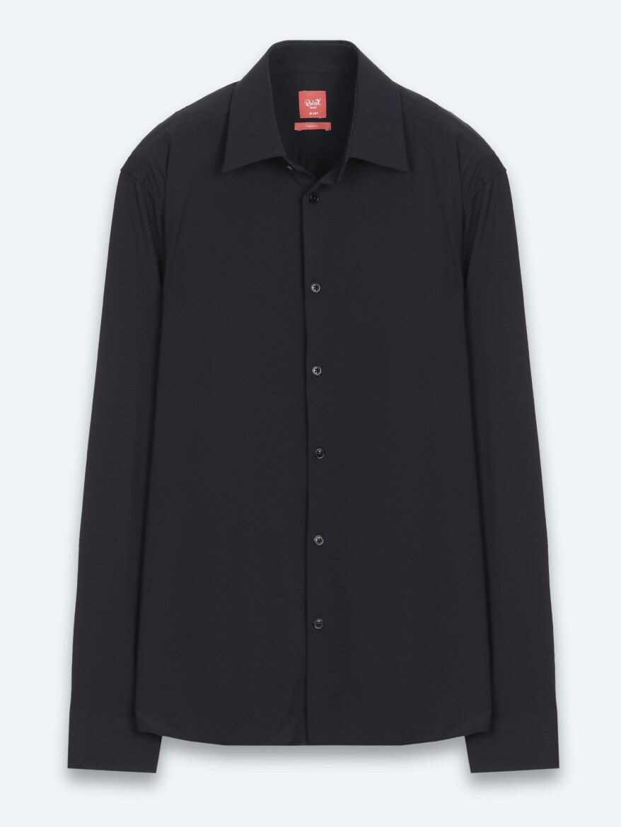 Black Plain Regular Fit Long Knitting Casual Shirt - 6