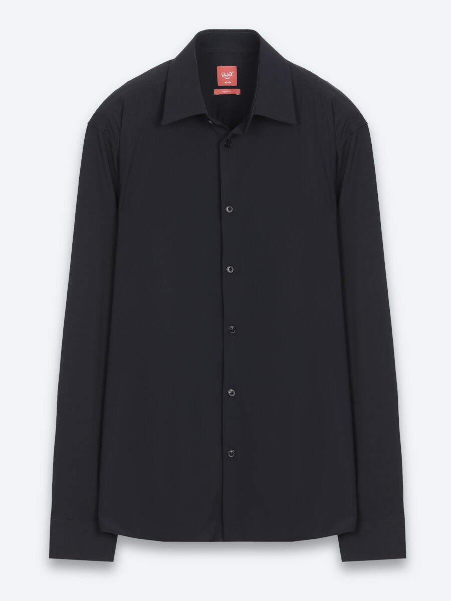 Black Plain Regular Fit Long Knitting Casual Shirt - 6