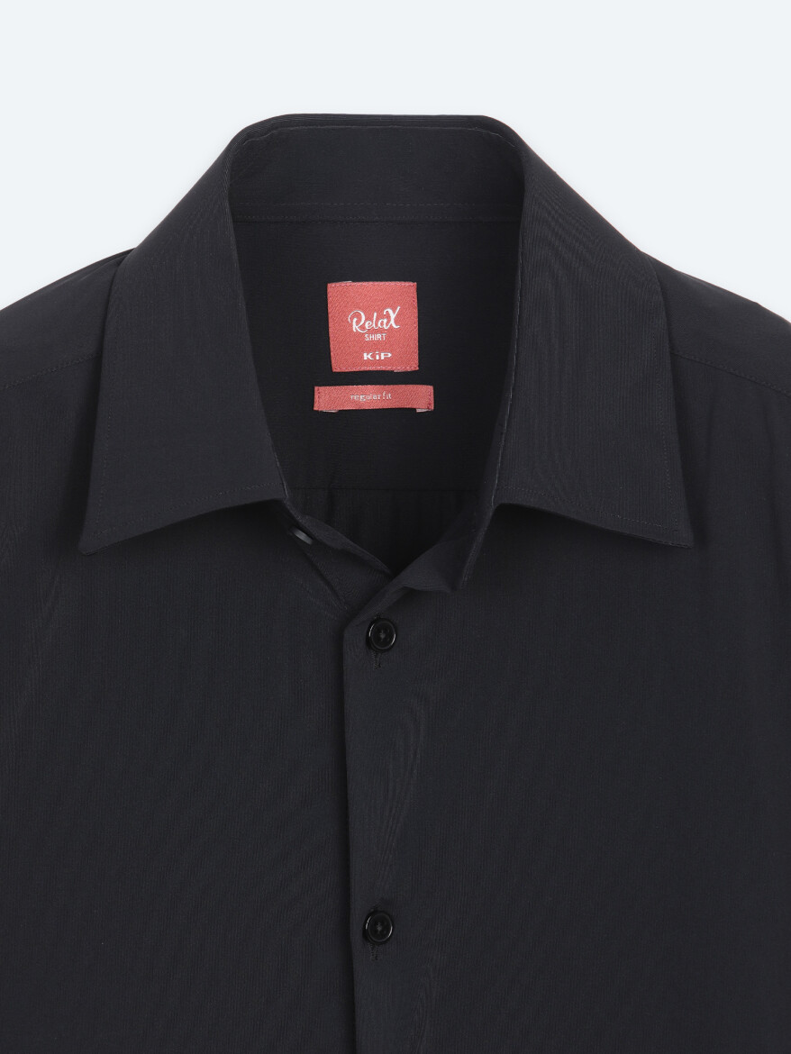 Black Plain Regular Fit Long Knitting Casual Shirt - 8