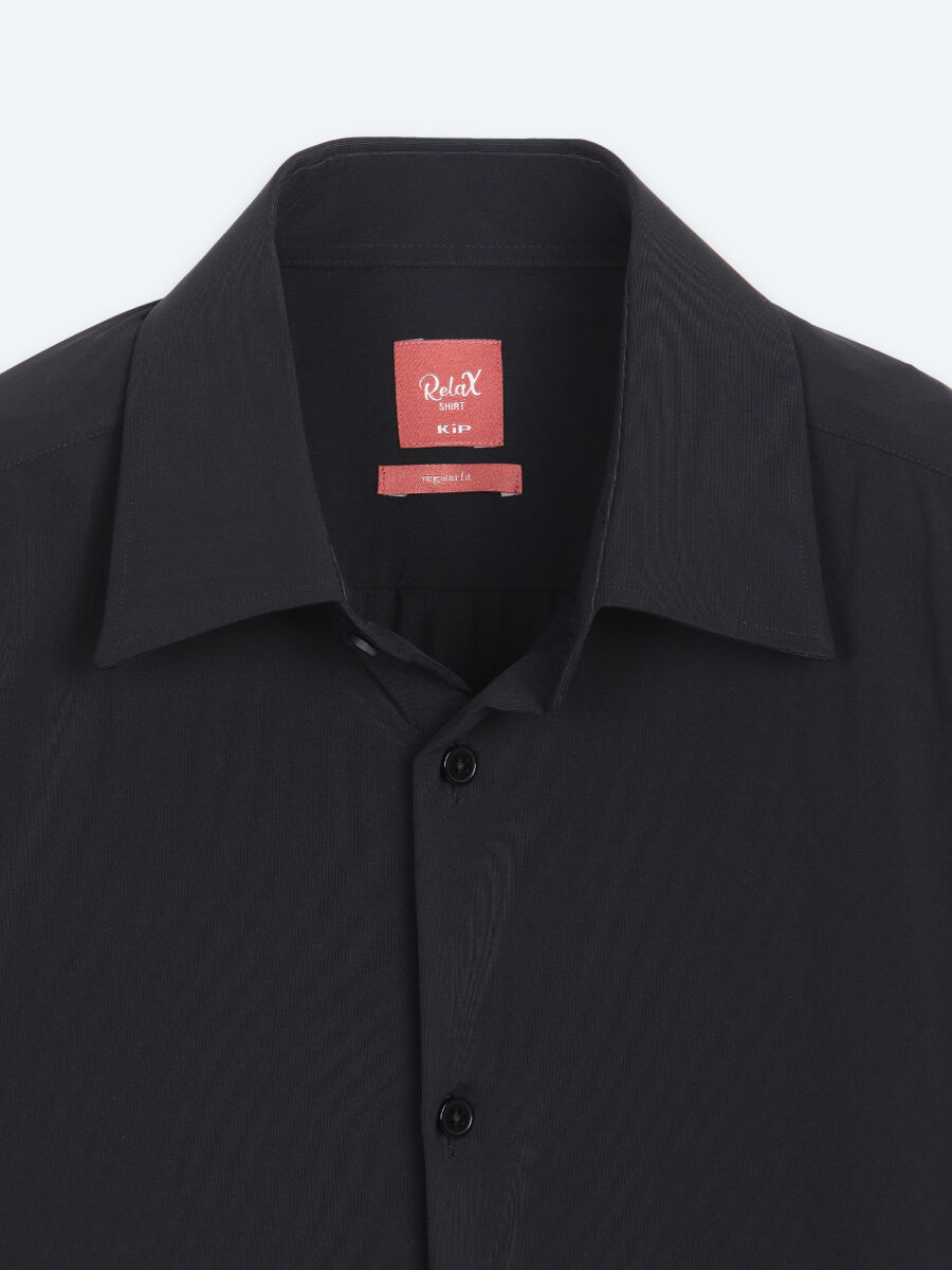 Black Plain Regular Fit Long Knitting Casual Shirt - 8