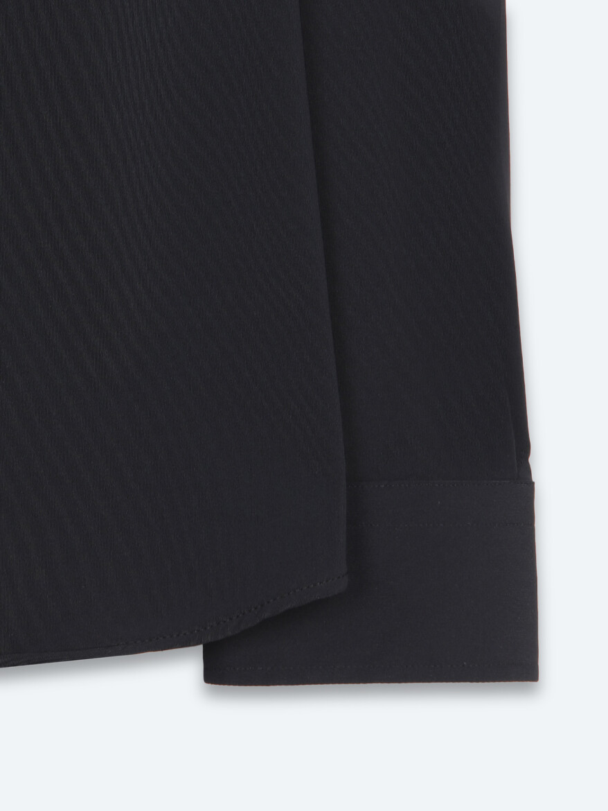 Black Plain Regular Fit Long Knitting Casual Shirt - 9