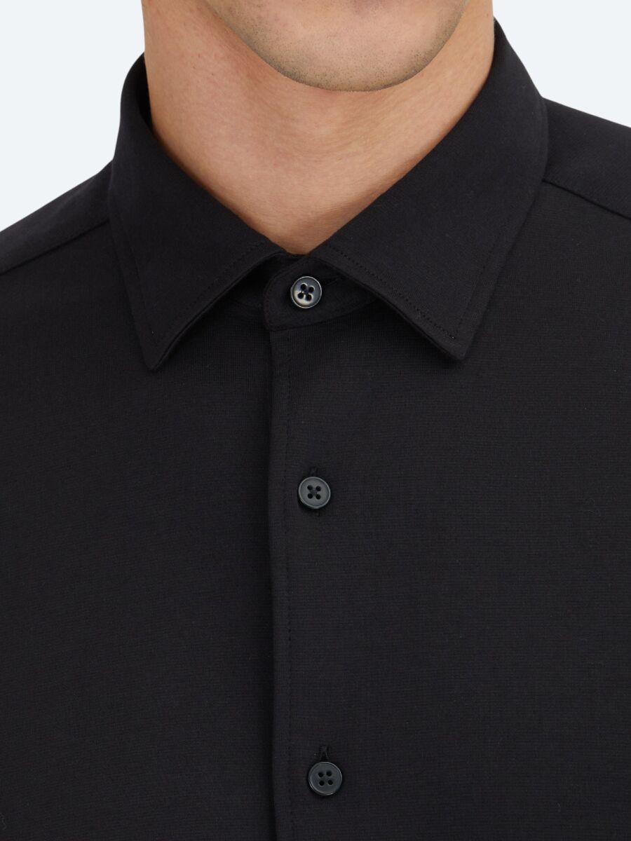 Black Plain Regular Fit Long Weaving Casual 100% Cotton Shirt - 4