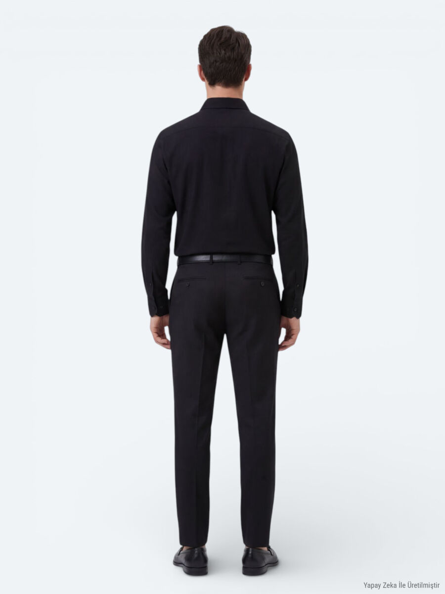 Black Plain Regular Fit Long Weaving Casual 100% Cotton Shirt - 5
