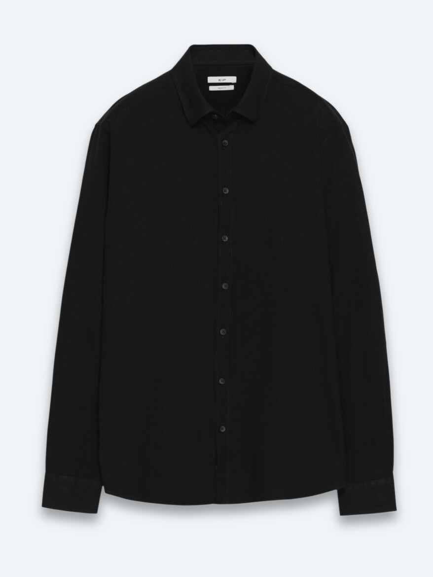 Black Plain Regular Fit Long Weaving Casual 100% Cotton Shirt - 6