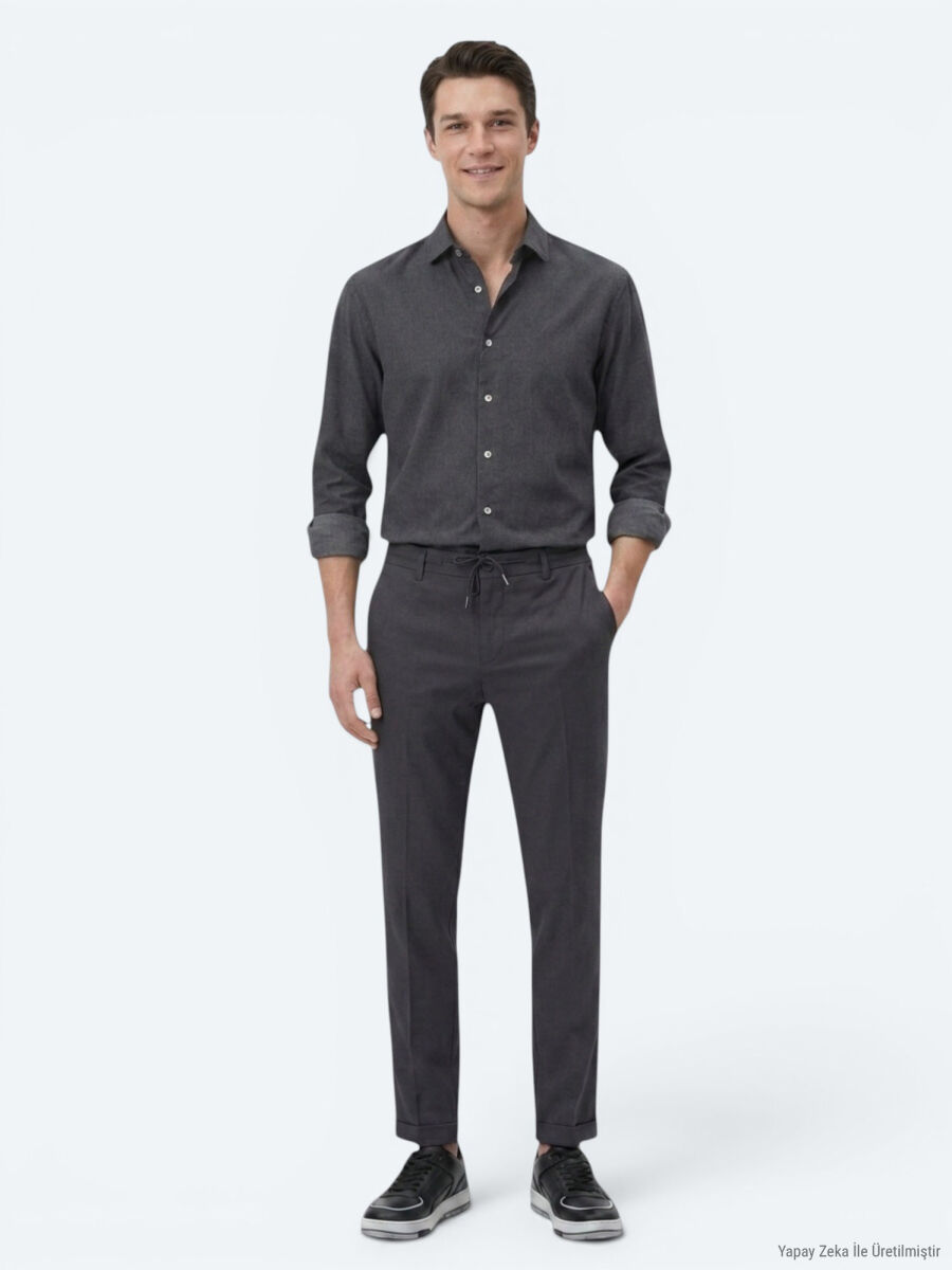 Black Plain Regular Fit Long Weaving Casual Cotton Blended Shirt - 3