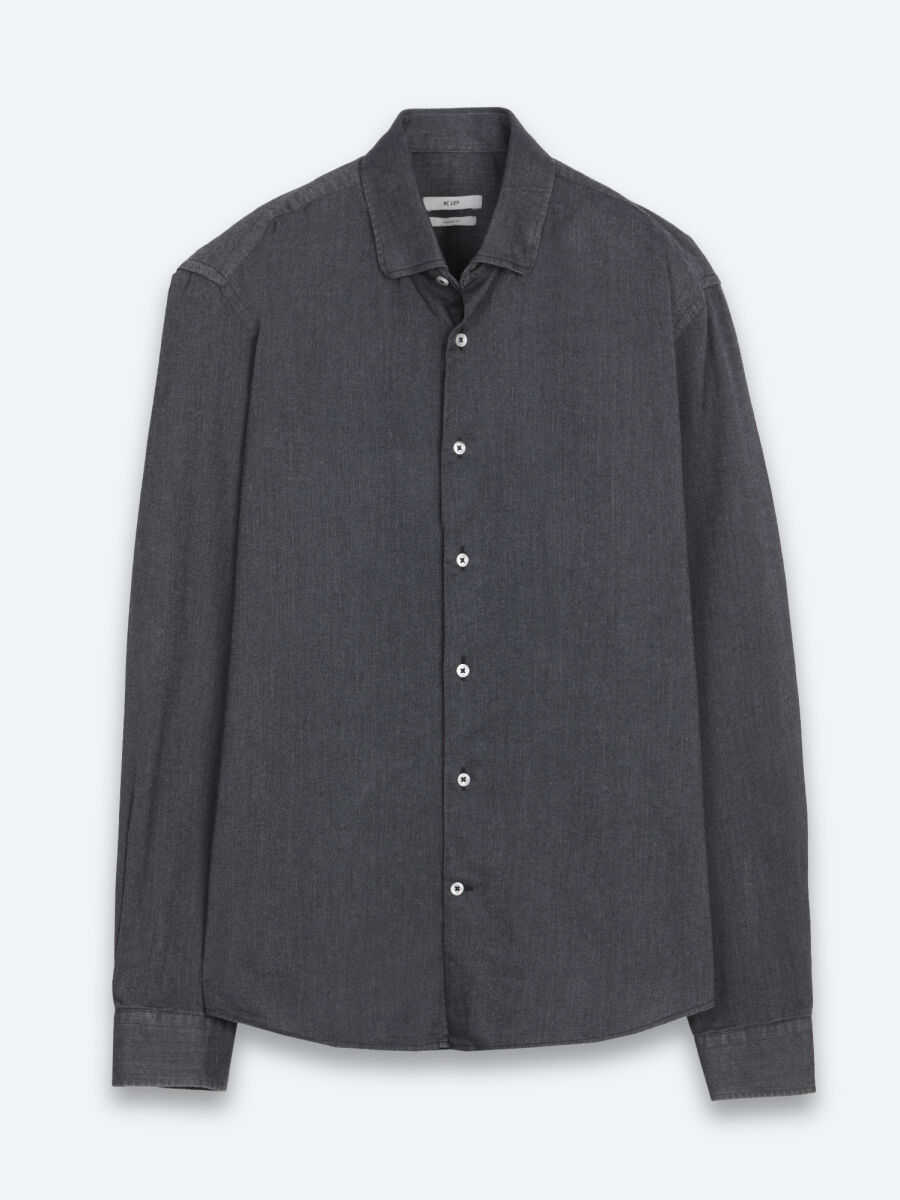Black Plain Regular Fit Long Weaving Casual Cotton Blended Shirt - 6