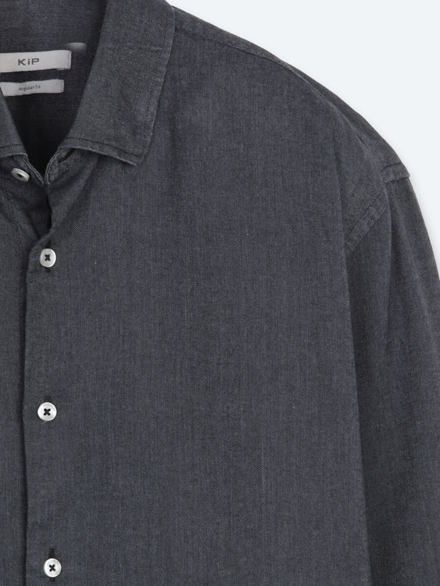 Black Plain Regular Fit Long Weaving Casual Cotton Blended Shirt - 7