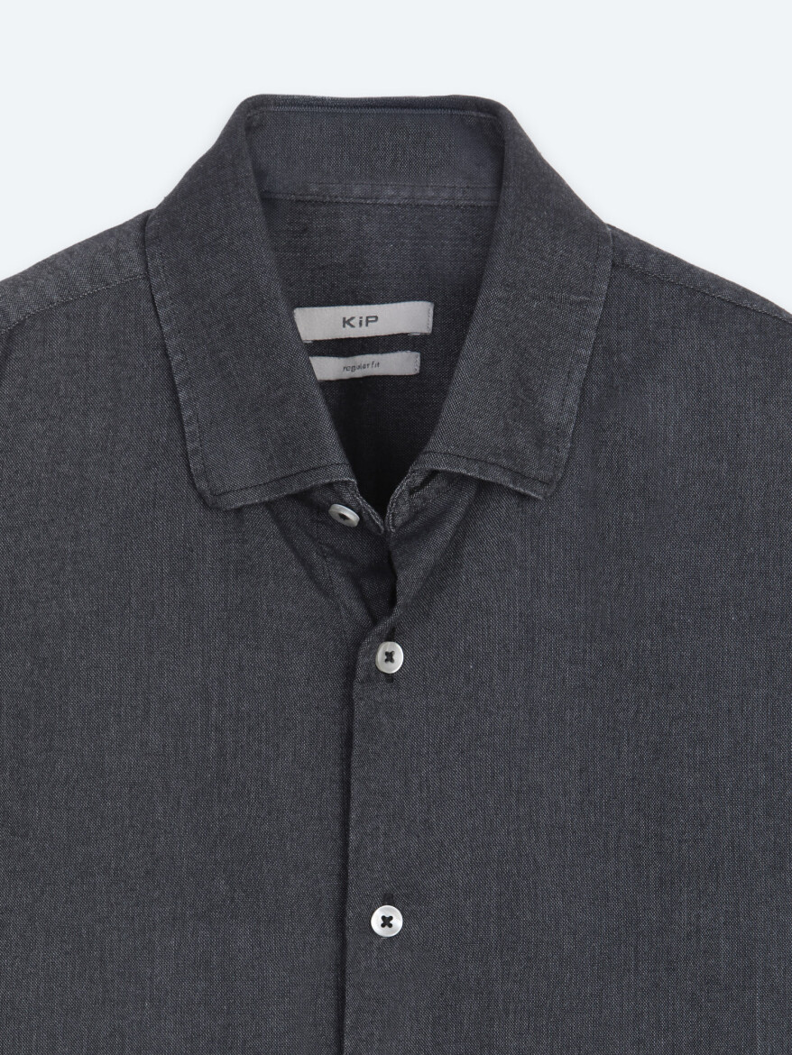 Black Plain Regular Fit Long Weaving Casual Cotton Blended Shirt - 8