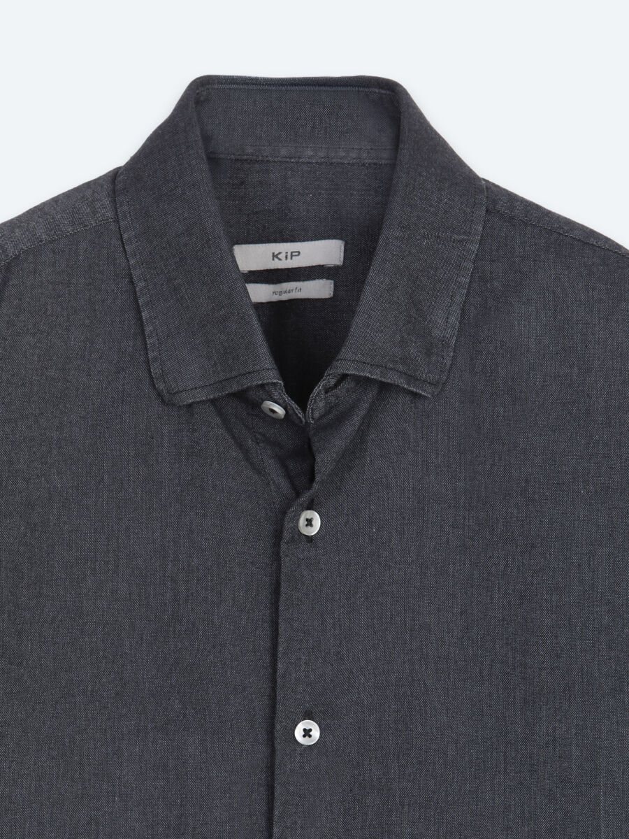 Black Plain Regular Fit Long Weaving Casual Cotton Blended Shirt - 8