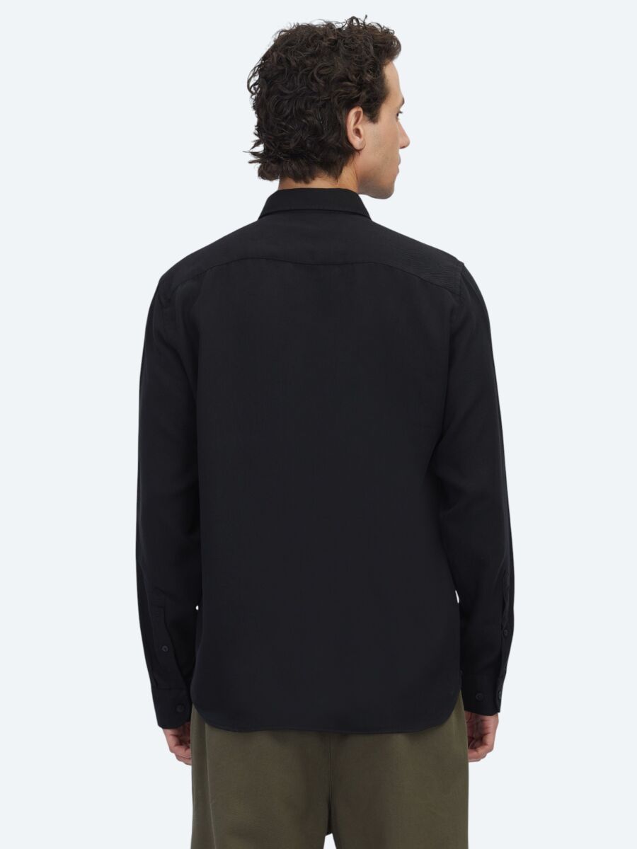 Black Plain Regular Fit Long Weaving Casual Shirt - 6