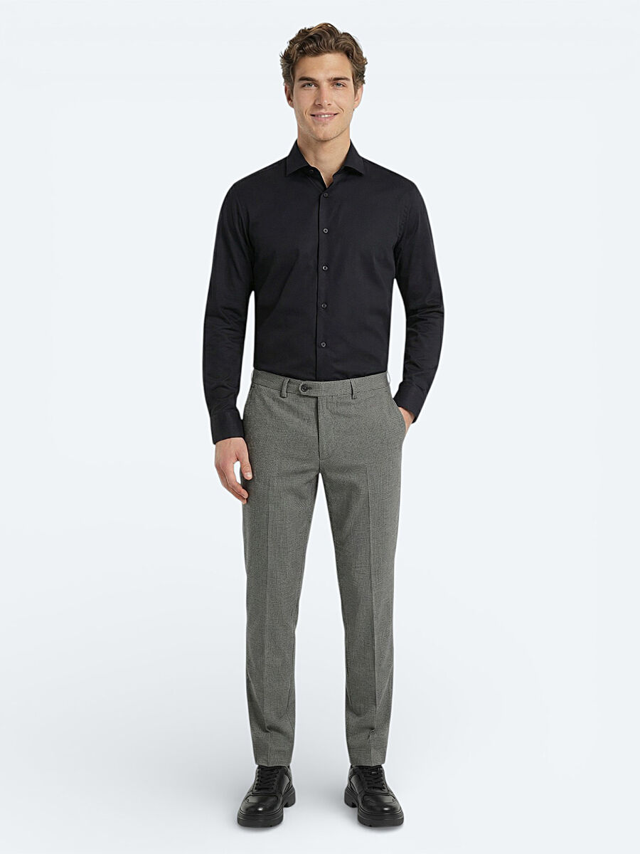 Black Plain Regular Fit Long Weaving Classical 100% Cotton Shirt - 1