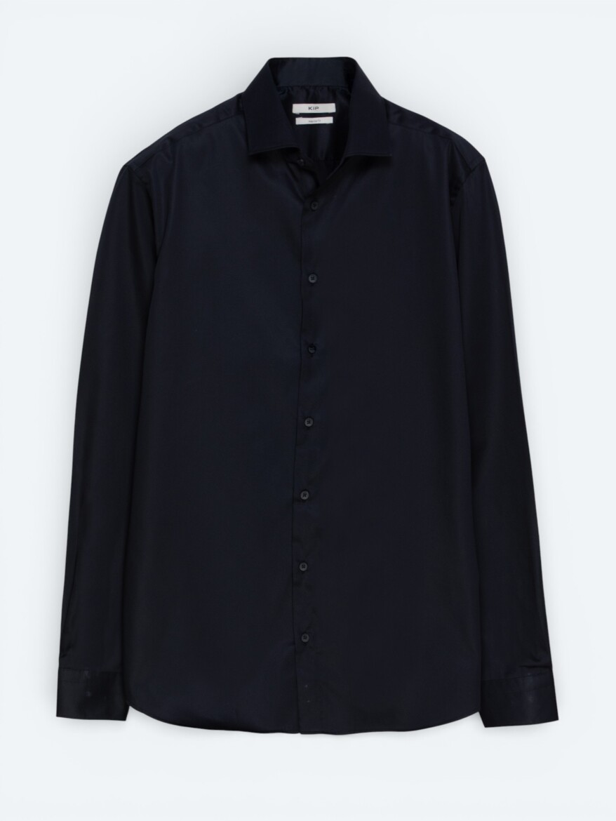 Black Plain Regular Fit Long Weaving Classical 100% Cotton Shirt - 5