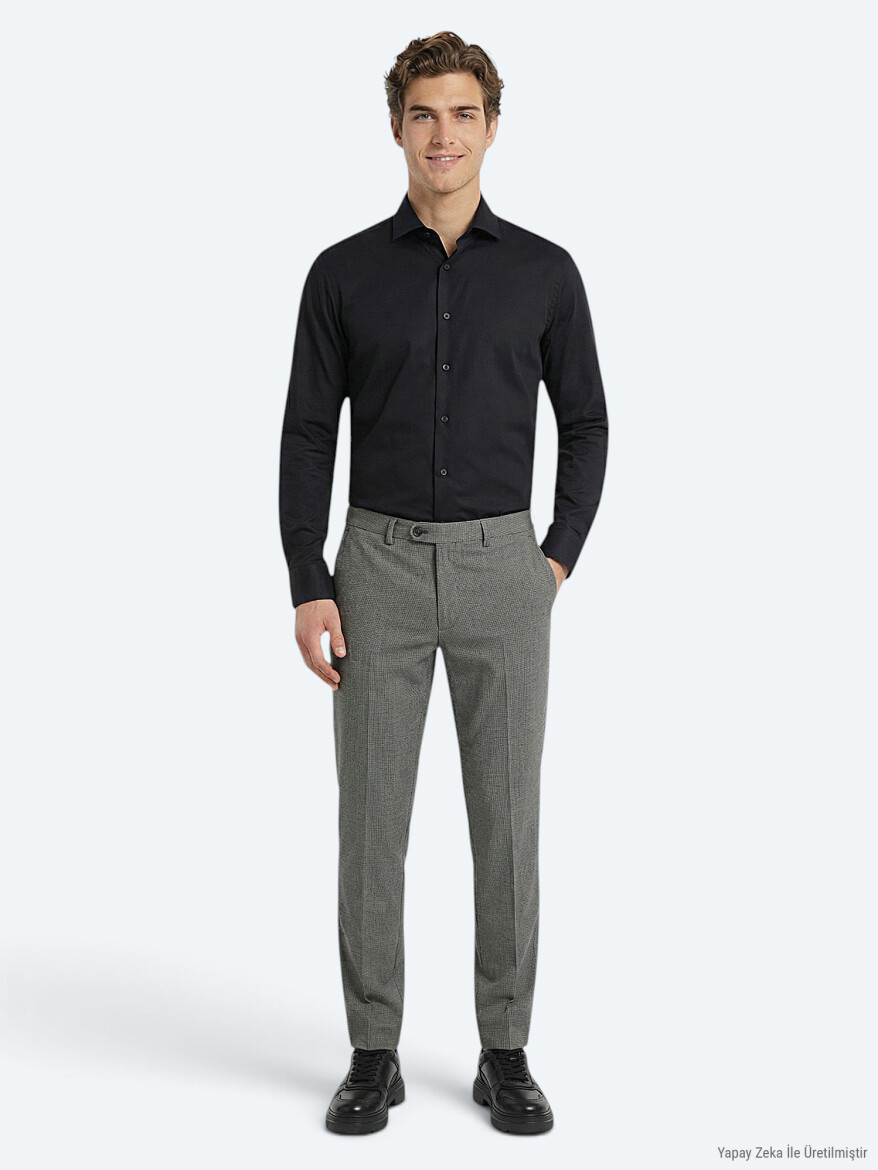 Black Plain Regular Fit Long Weaving Classical 100% Cotton Shirt 