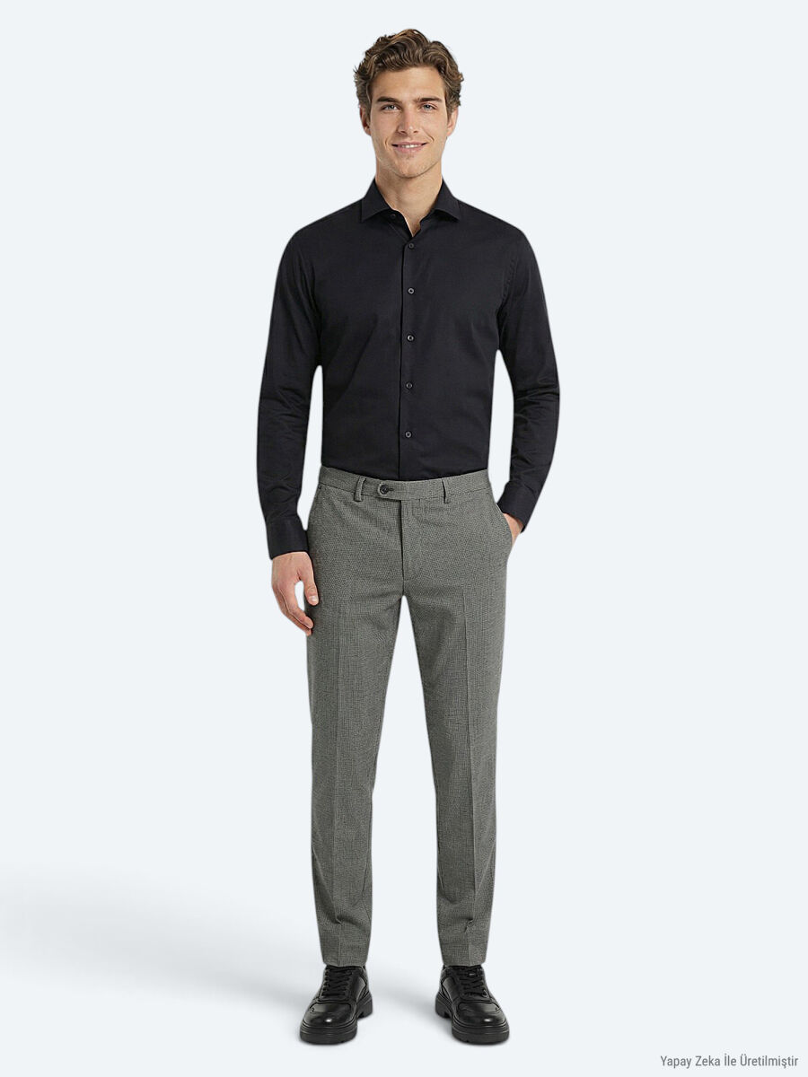 Black Plain Regular Fit Long Weaving Classical 100% Cotton Shirt - 1