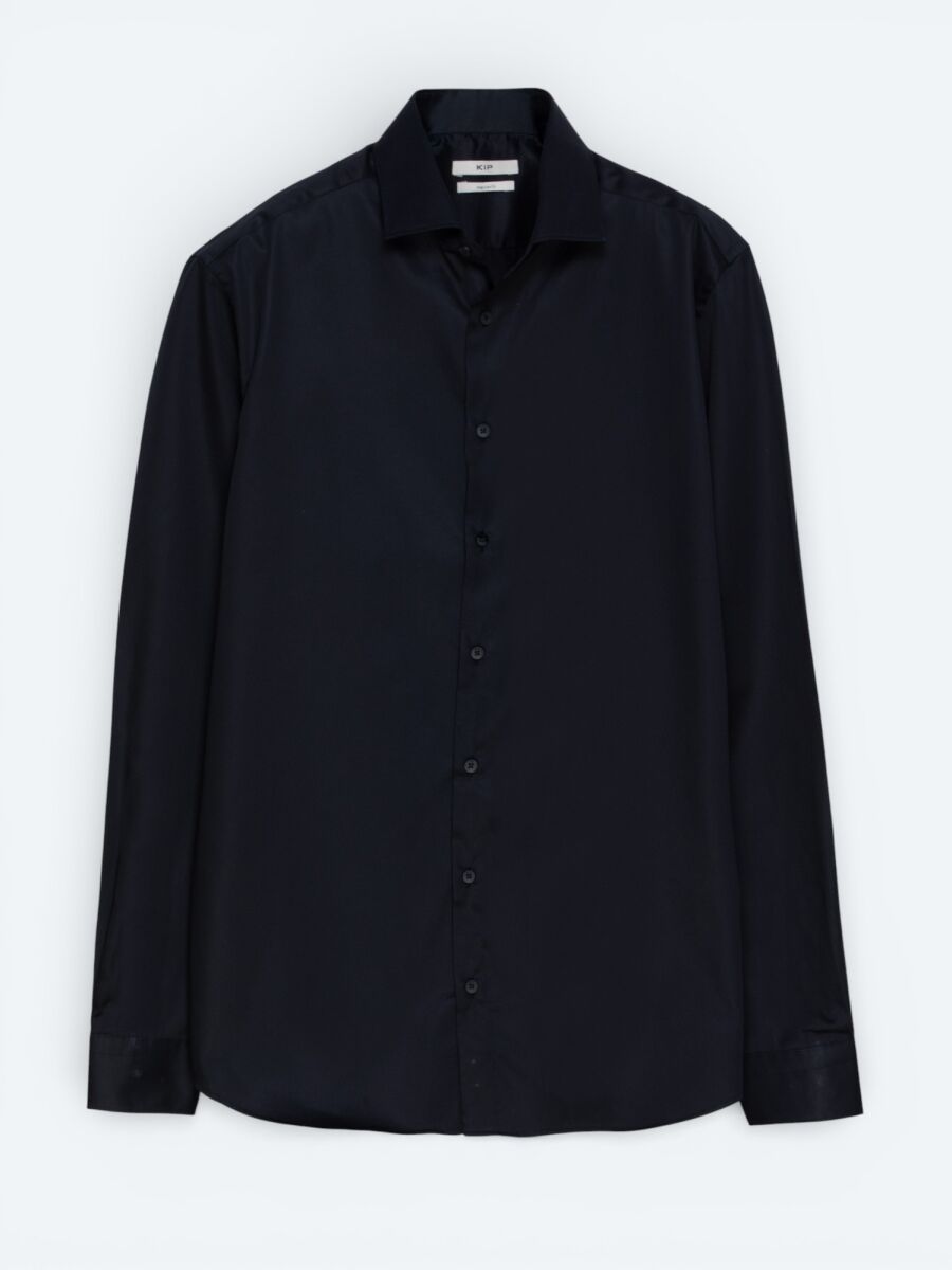 Black Plain Regular Fit Long Weaving Classical 100% Cotton Shirt - 5