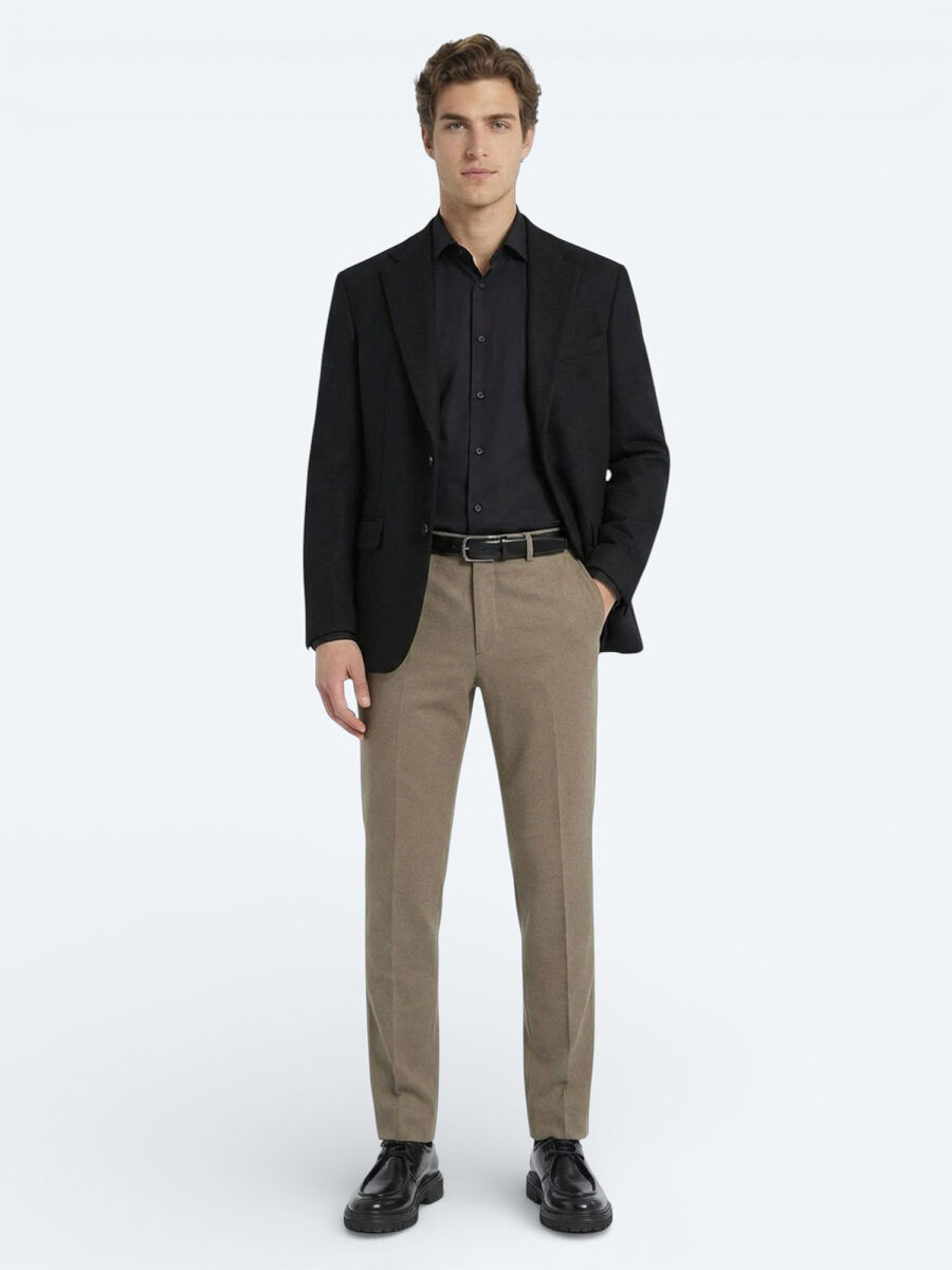 Black Plain Regular Fit Long Weaving Classical Cotton Blended Shirt - 3